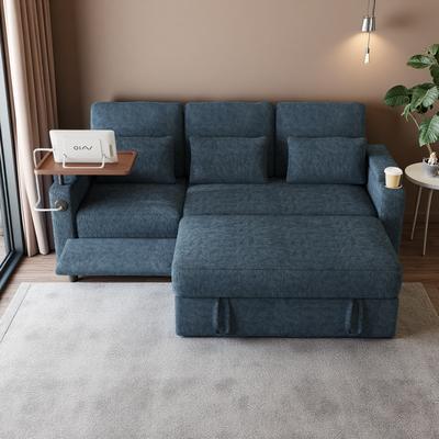 ZWYO HOSIMU "81"" Chenille Convertible Sofa Bed with Adjustable Backrest, USB Ports and Storage Armrest for Living Room Bedroom"