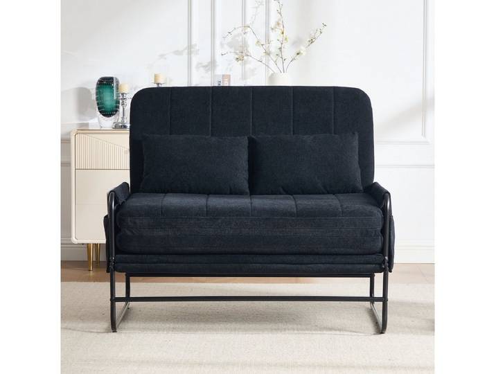 muvano Schlafsofa Klappsofa Zweisitzer mit Metallgestell umbaubares Chenille Sofa, Praktische Seitentaschen, für Gästezimmer