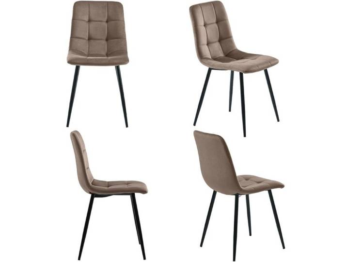 set de 4 Chaises salle à manger marron velours métal 4 chaises rembourrées design avec dossier et poignées