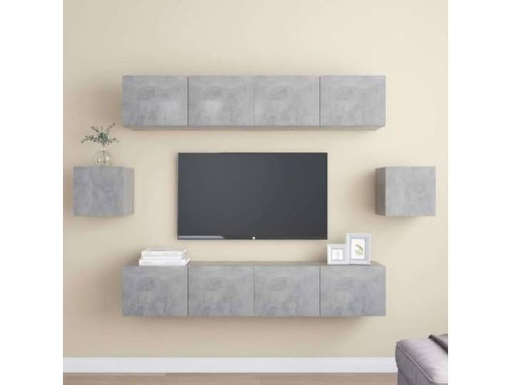 HEFZGDB 6-TLG. TV-Schrank-Set Betongrau Holzwerkstoff Wandmontage Stauraum Organisation