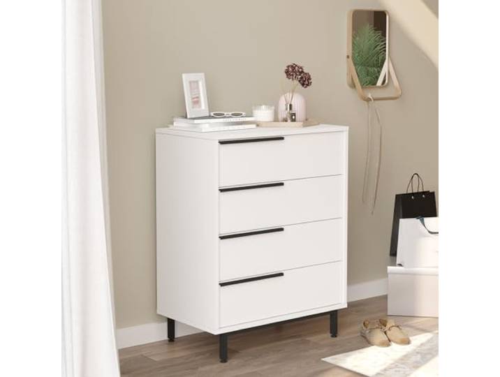 [en.casa] Kommode Vesanto Schubladenschrank Sideboard mit 4 Schubladen Aufbewahrungsschrank Wohnzimmerschrank Schubladenkommode 95 x 75 x 45 cm Weiß