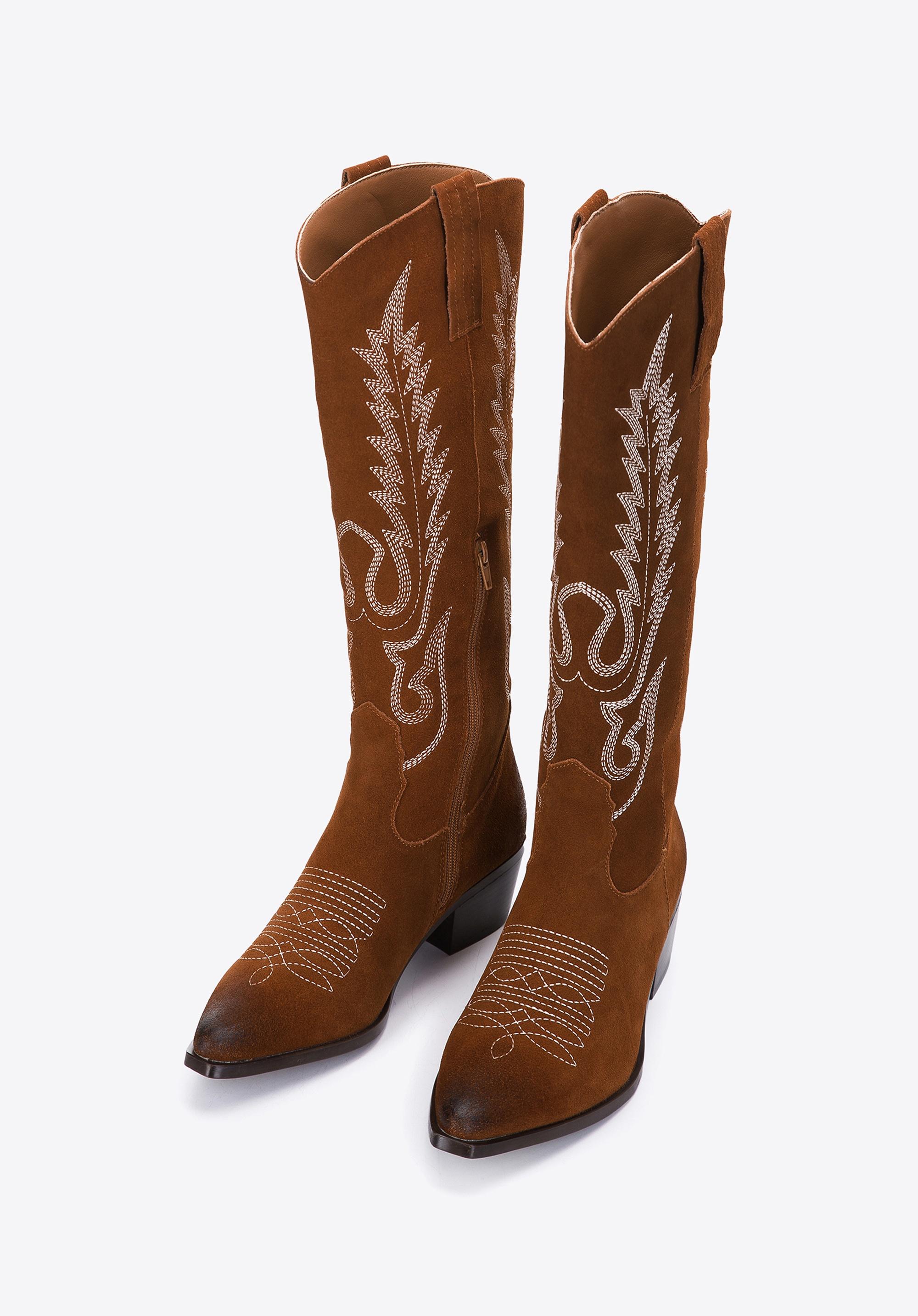 Wittchen Suède Cowboylaarzen voor Dames met Borduurwerk Hoog Bruin Suède Leer