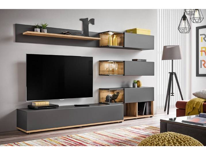 ASM-Moebel Wohnwand Wohnwand SILK mit Led Beleuchtung und Push - Click System