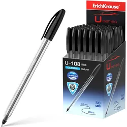 Kugelschreiber 0,3mm 50er Pack Schwarz - Kulis Kulischreiber Stifte Schreibstifte für Schule & Bürobedarf - U-108 Classic
