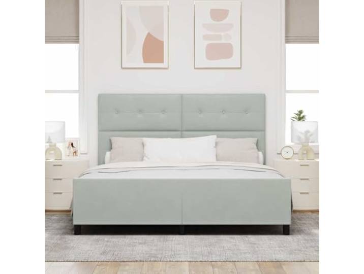 KTHLBRH Doppelbett 180 x 200 cm Samt grau Gefederter Behälter, massives Kiefernholz, modernes Box-Design, Kopfteil inklusive