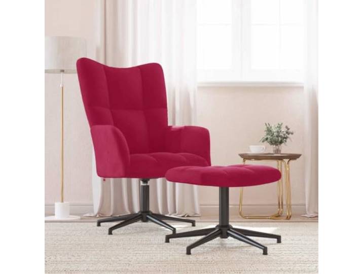 WHOPBXGAD Samt 360 Grad Drehung Quadrat Design Weinrot Relaxsessel mit Hocker Weinrot Samt, 360 Grad drehbar, dicke Schaumstoffpolsterung, modernes Design, Sessel mit Hocker für