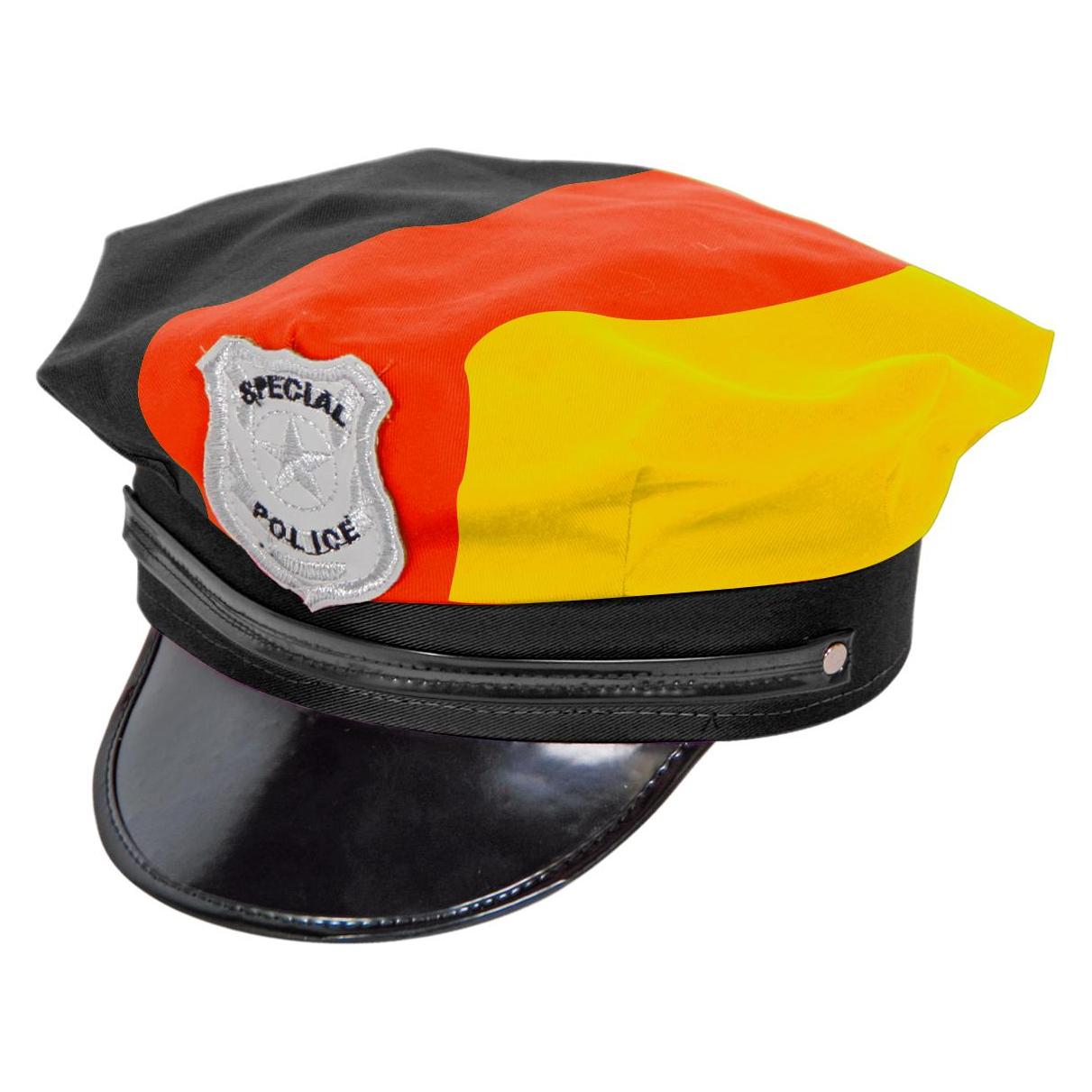 Magni Folat 31202 - Deutschland Polizeimütze, mit Hutschirm und Police-Abzeichen, Schwarz, Rot, Gold, Kopf (33648313)