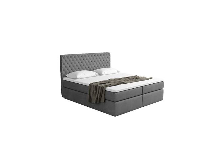 Design Boxspringbett „Alvara“ mit Ablagefach, Kunstleder Grau BLOOMINGLOFT Collection