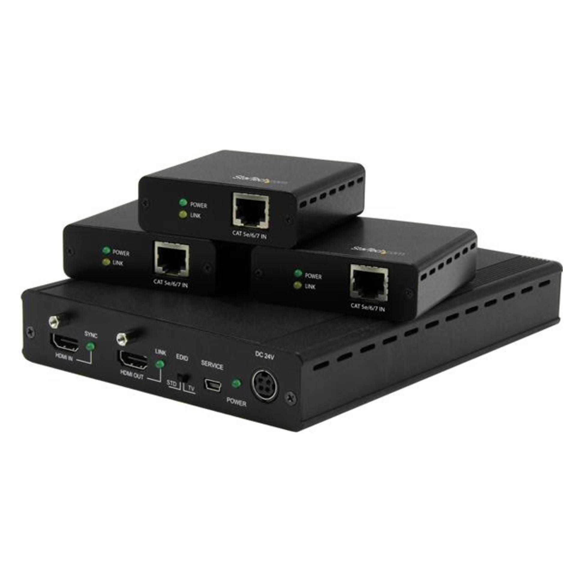 StarTech 3 Port HDBaseT Extender Kit mit 3 Empfängern - 1x3 HDMI über CAT5 Splitter - Bis zu 4K (ST124HDBT)