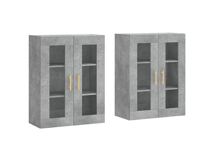 Wandschränke 2 Stk. Betongrau Holzwerkstoff Mit Glastüren, Wandmontage, Sideboard-Aufsatz, Hängeschrank, Lagerschrank, Alltagssachen