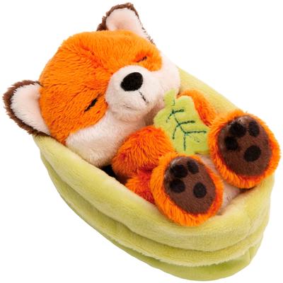 Kuscheltier NICI "Sleeping Pets, Fuchs mit Blatt 12 cm schlafend im Körbchen grün", orange (braun), Plüschfiguren, KinderH:12cm, Kuscheltier, H:12cm