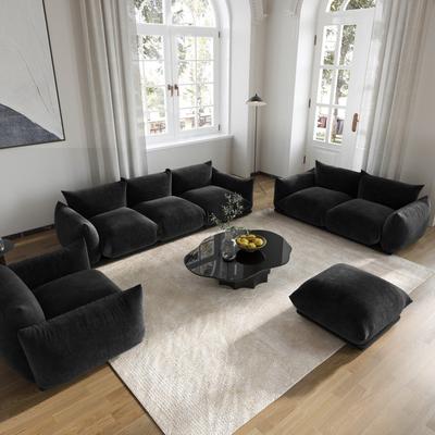 HELIA Modern Chenille Upholstery 3 Pieces Sofa Sets for Living Room Include Armchair, Loveseat,Three Seaters Couch And Ottoman
