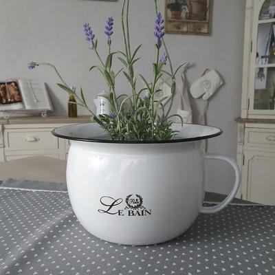 Übertopf AMBIENTE HAUS "Nachttopf / Töpfchen aus Emaille", weiß (antikweiß), B:25cm H:14cm T:22cm, emailliertes Stahlblech, Pflanzgefäße