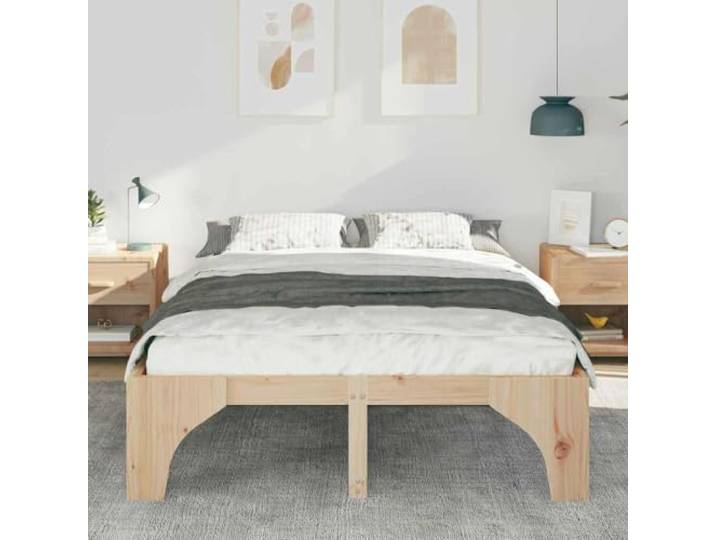 KTHLBRH Bett aus massiver Kiefer braun 140 x 200 cm Lattenrost, 200 kg Tragkraft, modernes Design, pflegeleicht