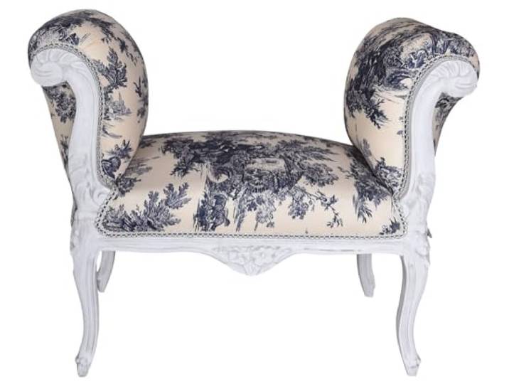 Sitzbank „Villa Rivoli“ – Romantische Barock Polsterbank mit Toile-de-Jouy-Baumwollbezug cat-101 Palazzo Exklusiv