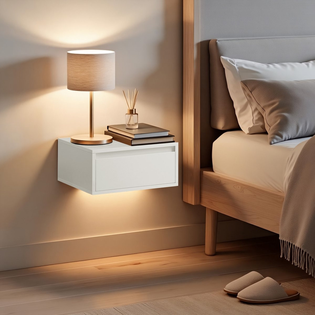 Songmics Set van 2 Moderne Hangende Nachtkastjes met Geïntegreerde Verlichting