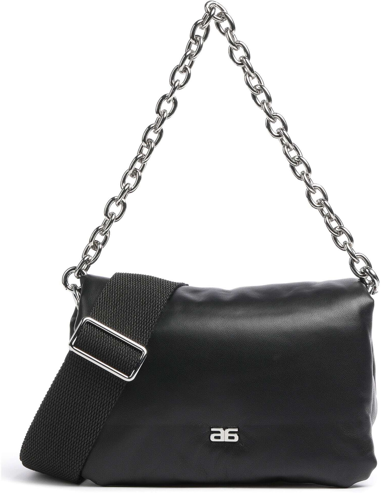 Abro Piuma Lucido Puffer Schultertasche aus Leder, schwarz
