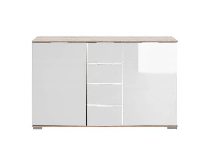 Commode combinée I 130 x 82 x 38cm Blanc/Marron/Blanc/Imitation chêne brut de sciage