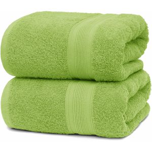 NatureMark Handtuch Premium, apfelgrün, 70 x 140 cm, Duschtuch mit Bordüre, aus 100% Baumwolle, 500 g/m², 2 Stück