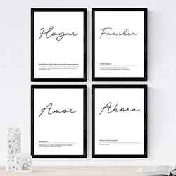 POSTER Set mit 4 schwarzweiß Definitionen von mein Haus A3 Schwarzer Rahmen