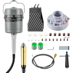 VEVOR Elektrische Drehwerkzeug, 780 W, 25.000 U/min, Flexshaft-Rotationswerkzeug mit Fußpedalsteuerung, Hängemühle mit 112-tlg. Zubehör, Schnellschleife zum Schleifen, Polieren & Trennen