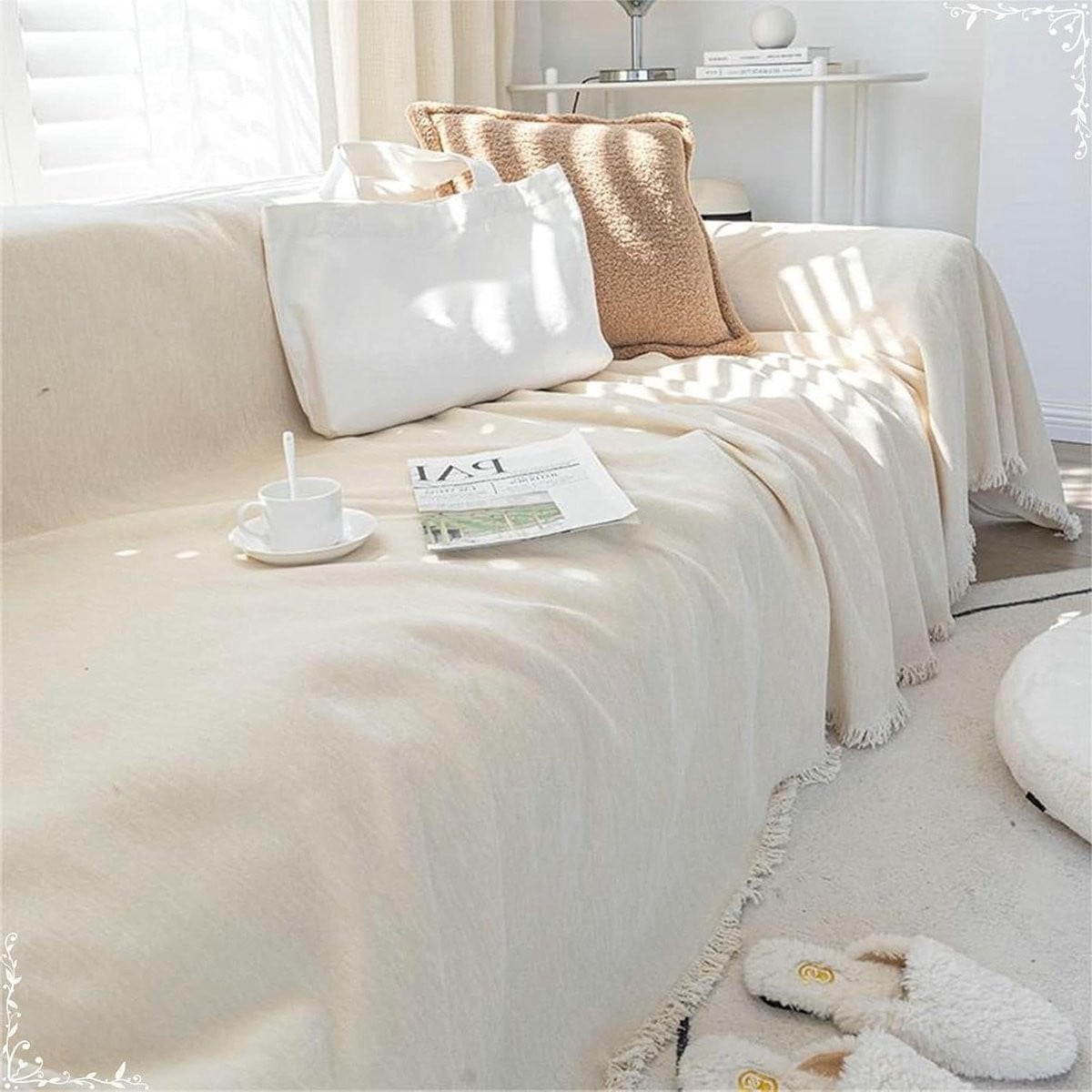 Wit Chenille Sofahoes - Beschermende Bankhoes voor Meubels - 180 x 300 cm