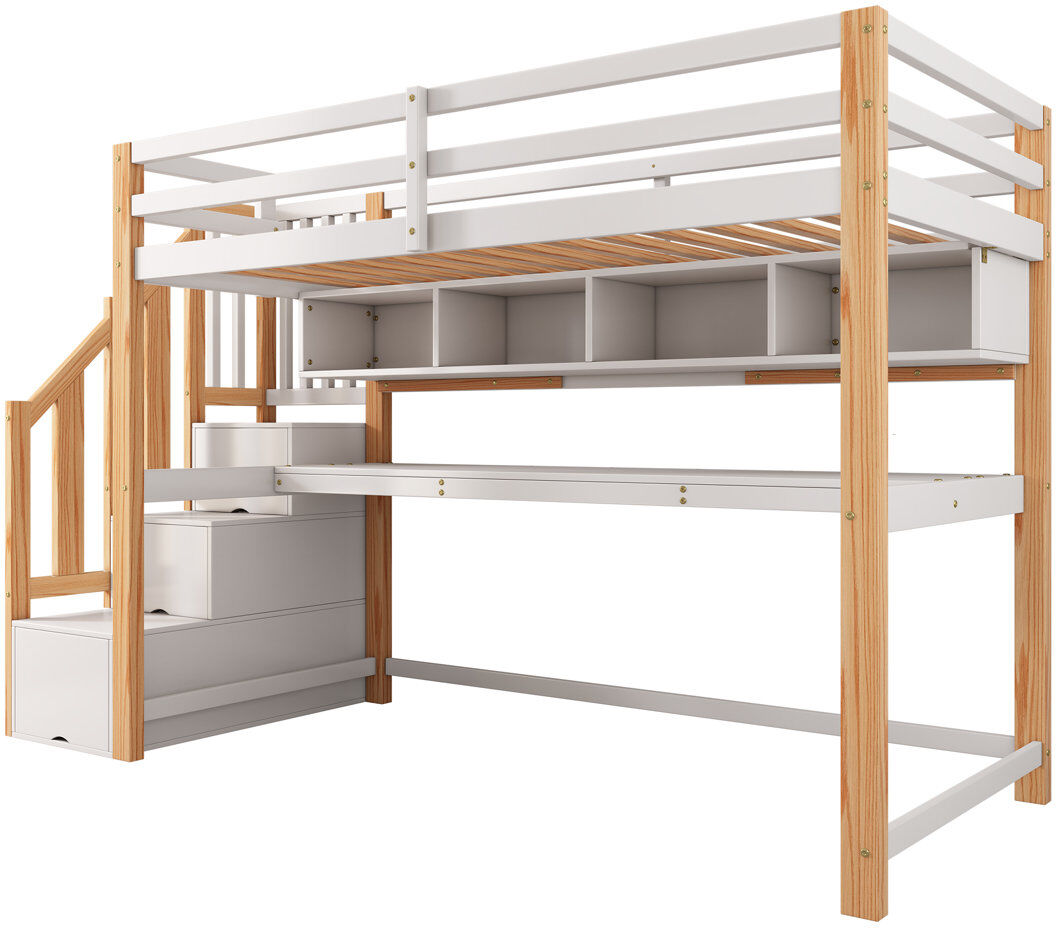 Norden Home Single (3') High Sleepers with desk and storage stairs white+natural White
