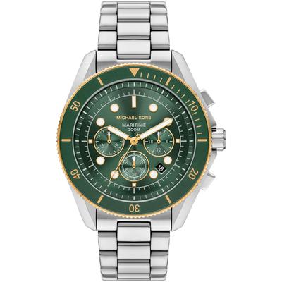 Chronograph MICHAEL KORS "MARITIME", grün (edelstahlfarben), Armbanduhren, Herren, Chronograph, Quarzuhr, Armbanduhr, Herrenuhr, Edelstahlarmband, analog, Tag
