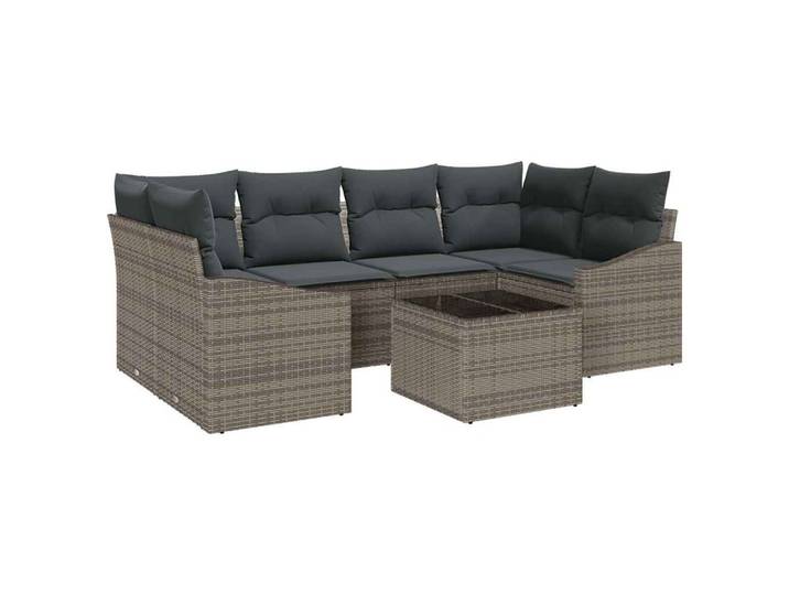 vidaXL Loungesofa Sofa Set 7 stk. Grau [Synthetisch]: Poly Rattan, 7 Teile