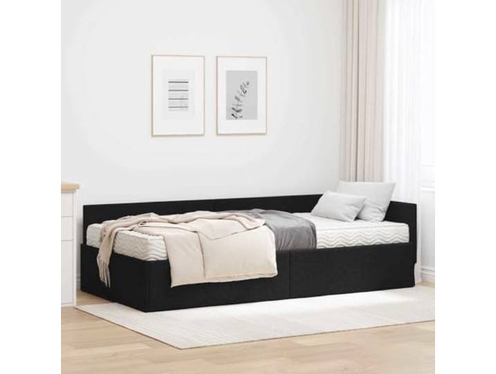 RJPLMFV Eck-Bettrahmen mit Schaumstoffmatratze, Schwarz Atmungsaktiver Stoff, verstellbarer Kopf, Lattenrost, modernes Design