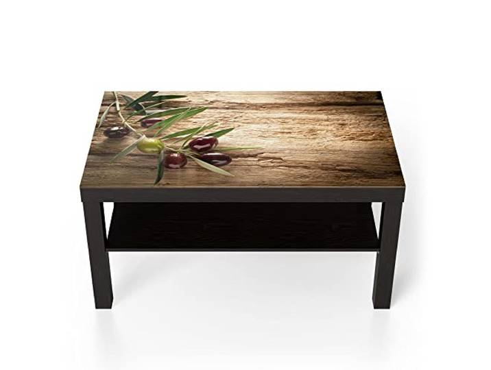 DEQORI Glastisch schwarz groß 90x50 cm Motiv Dekorativer Olivenzweig ausgefallener Beistelltisch aus Glas Hochglanz Couchtisch fürs Wohnzimmer moderner Couch Tisch mit Design