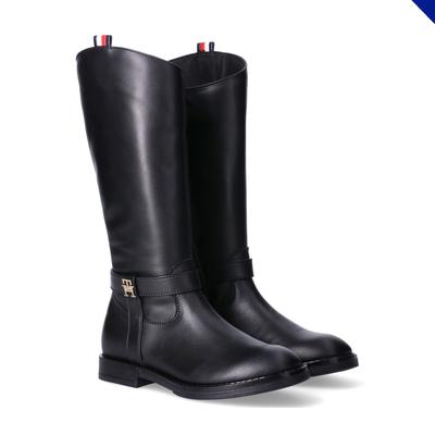 Stiefel TOMMY HILFIGER, Mädchen, Gr. 36, schwarz, Leder, Schuhe Stiefel, Blockabsatz, Langschaftstiefel im klassischen Reiterlook