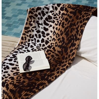 Caro Home Leopard Coast Ivory Praline 100% Cotton Beach Towel 36x38
