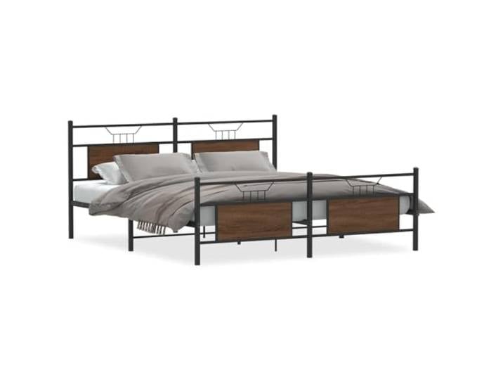 PUGYNBK Bettgestell aus Metall, Eiche, Braun, 180 x 200 cm Lattenrost, Stahl, robust, mit Kopfteil, unterer Stauraum