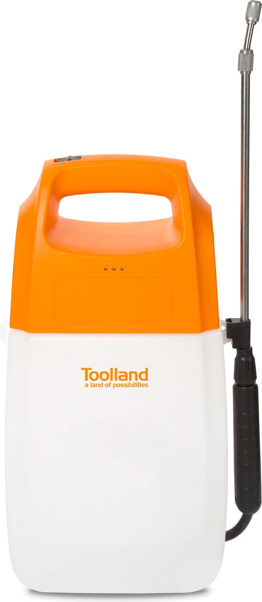 Toolland Elektrische drukspuit 6L met oplaadbare accu, telescopische lans en verstelbare sproeikop, wit/oranje/zwart
