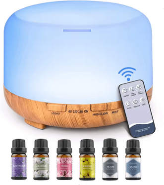 Inspire Essentials 500ml Ultrasonic Essential Oil Diffuser With Remote Control And LED Light For Home Or Office yellow Wood Oils