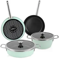 Magefesa Nordic Verde Kochtopf Set 6-Teiliges Induktions Antihaft Kochtöpfen Bratpfannen Glasdeckel, Grün