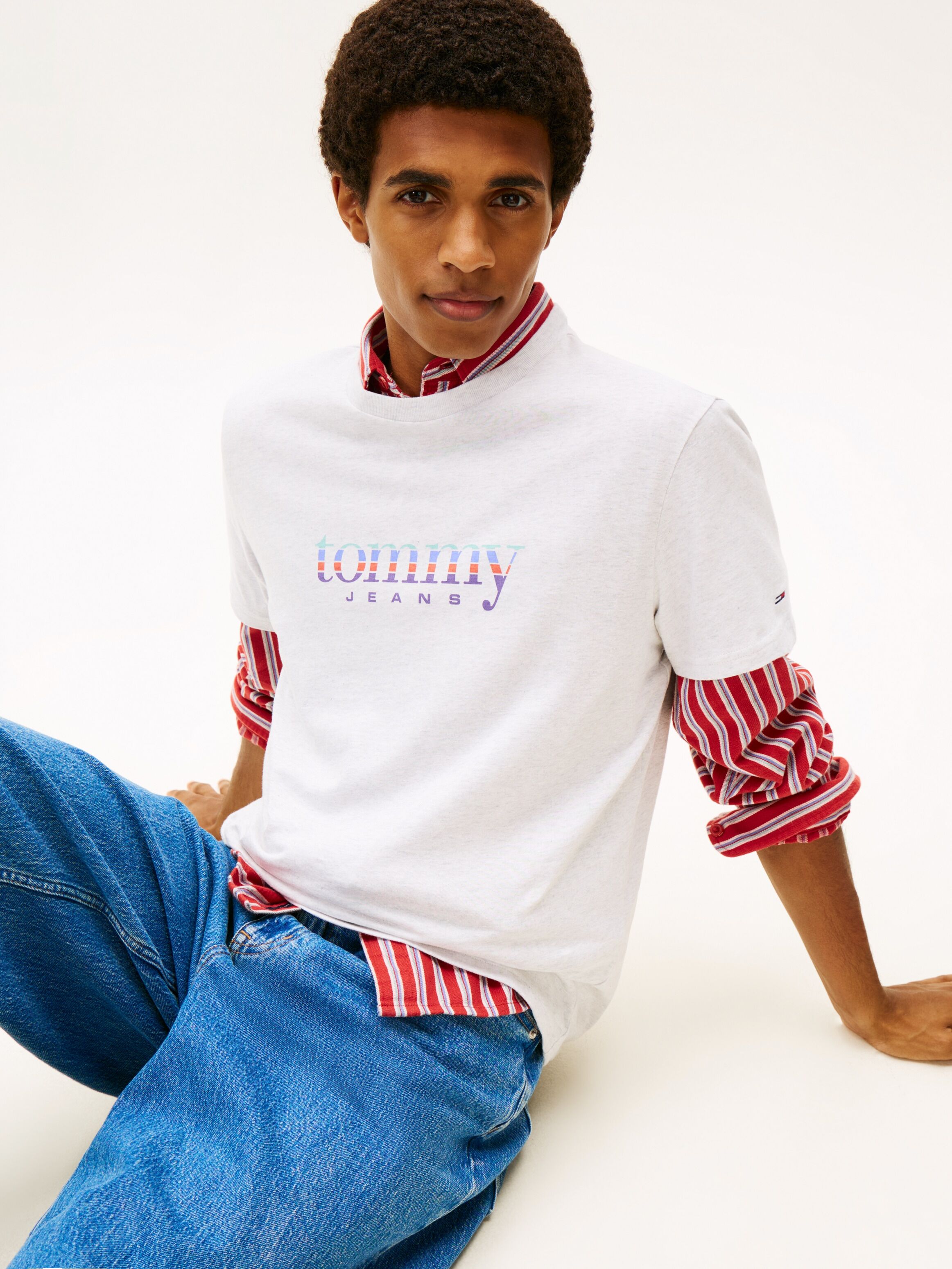 T-Shirt TOMMY JEANS "TJM SLIM ENTRY DNA", Herren, Gr. S, weiss (ice grau heather), Single Jersey, Obermaterial: 100% Baumwolle, Rundhals, Shirts T-Shirt ice grau heather S