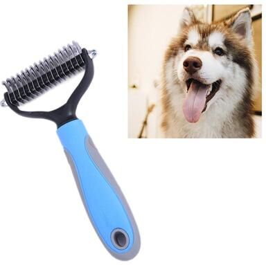 Inspired Deals Stainless Steel Dog Grooming Comb, Gentle Pet Detangling & Shedding Tool blue