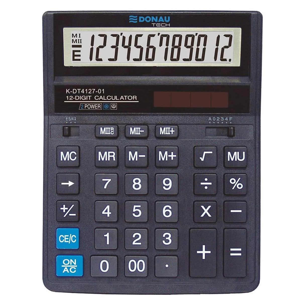 Donau Taschenrechner TECH OFFICE Taschenrechner, 12-stellige Anzeige, 203x158x31 mm, schwarz (Batteriebetrieb, Solarenergie) (K-DT4127-01)