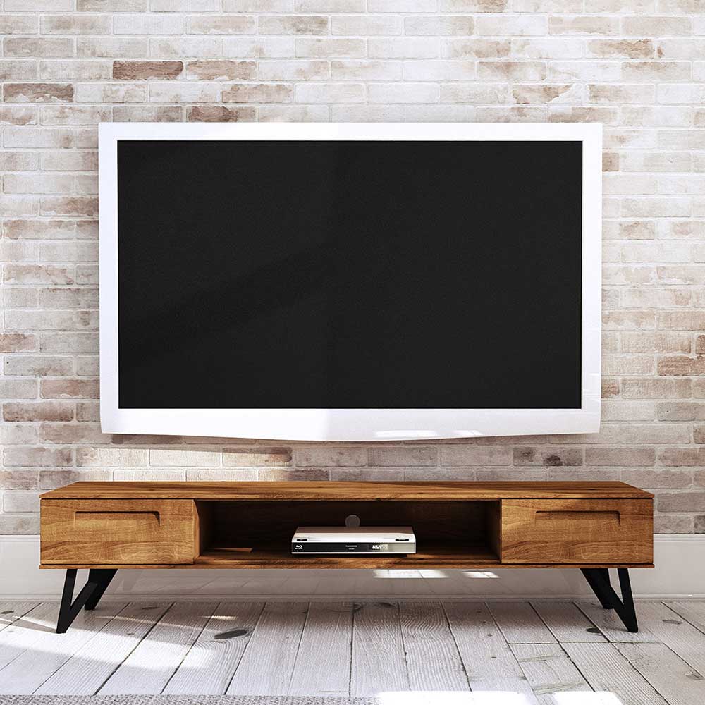 Pharao24.de TV Kommode aus Wildeiche Massivholz und Stahl 45 cm tief