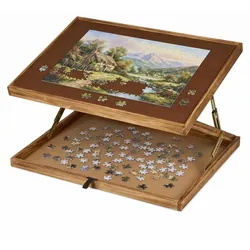 Relaxdays Puzzletisch Braun,Hellbraun