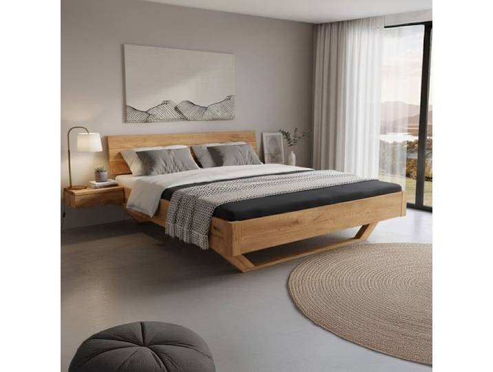 HOMELIV. Bett Aleko Komfort Wildeiche Massivholz 160x200cm Mit Kopfteil