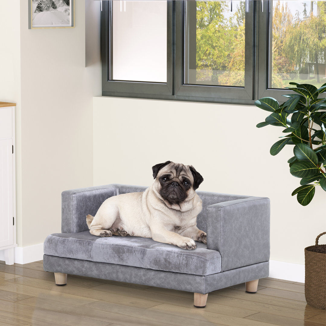 PawHut Dog Sofa Bed Elevated Pet Chair for SmallSized Dogs PU Cover Grey Gray Small (11 -25 lbs)