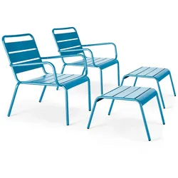Oviala Business 2er-Set Relaxsessel mit Fußstütze aus Metall in pazifikblau