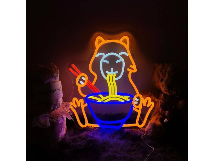 Enseigne néon Capybara Ramen Noodles, Luminaire mural LED mignon pour Cuisine, Restaurant, Salle Anime, Bar, Salle de Jeu, Décoration murale japonaise