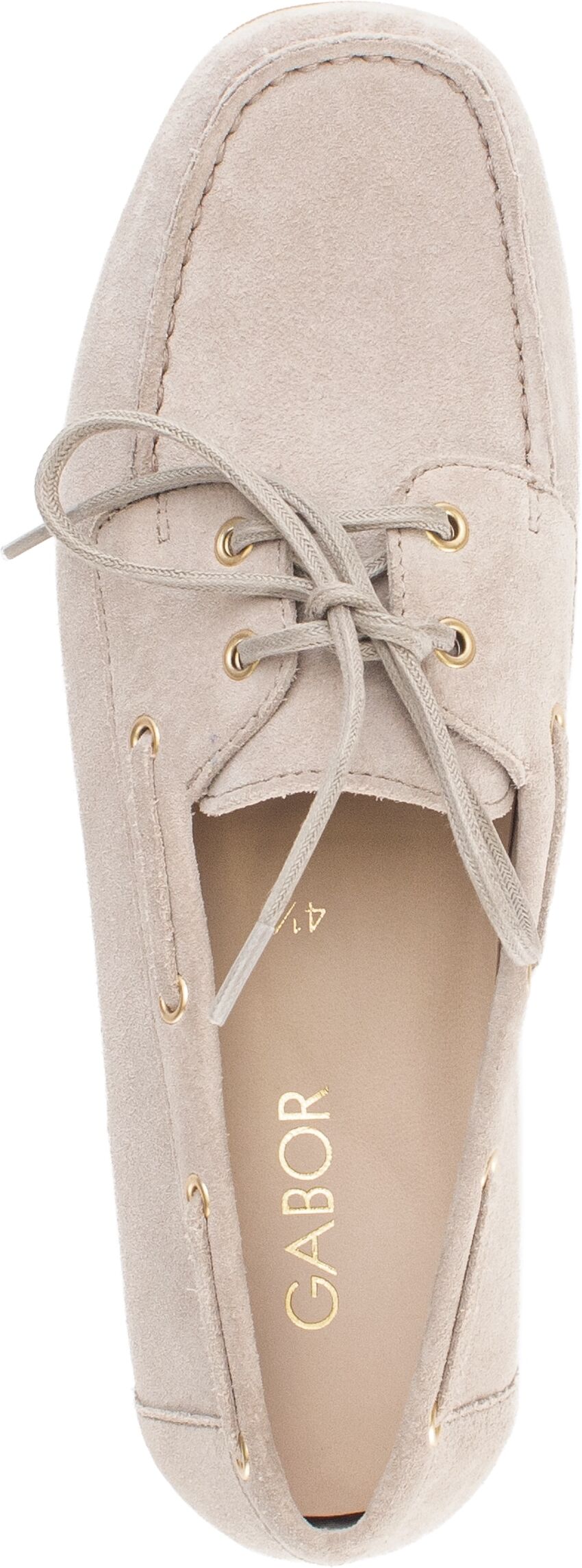 Bootsschuh GABOR, Damen, Gr. 42, Leder, beige (natur), Veloursleder, unifarben, Schuhe Bootsschuh, Flats, Schlupfschuh, Slipper, mit Mokassinnaht natur 42, Leder