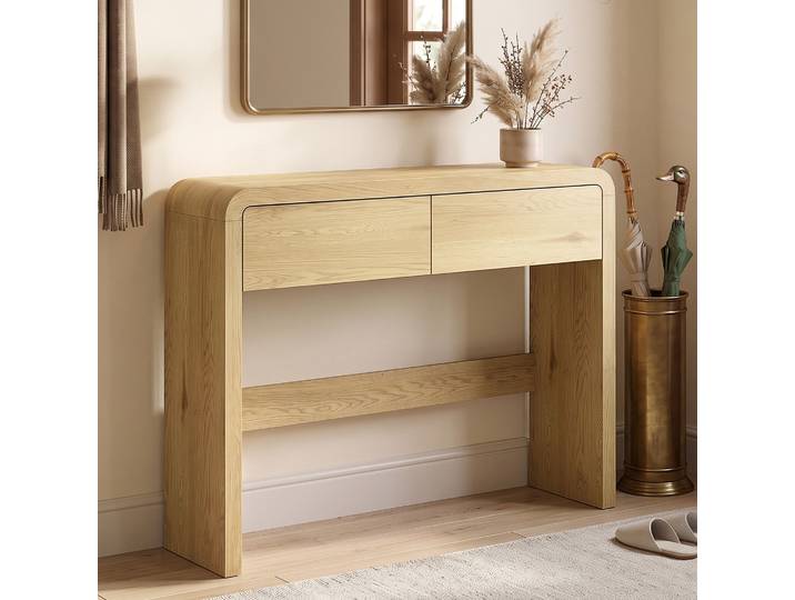 HOMCOM Console Table Bois Naturel 2 Tiroirs 100x30x85cm