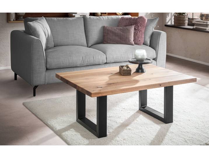 Massiver Couchtisch Molto mit Metallgestell in U-Form in Wildeiche – 3%-Vorkasse-Rabatt