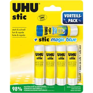 UHU Klebestift 4x Stic und 1x Magic Stic, 8,2g, lösungsmittelfrei, 5 Stück